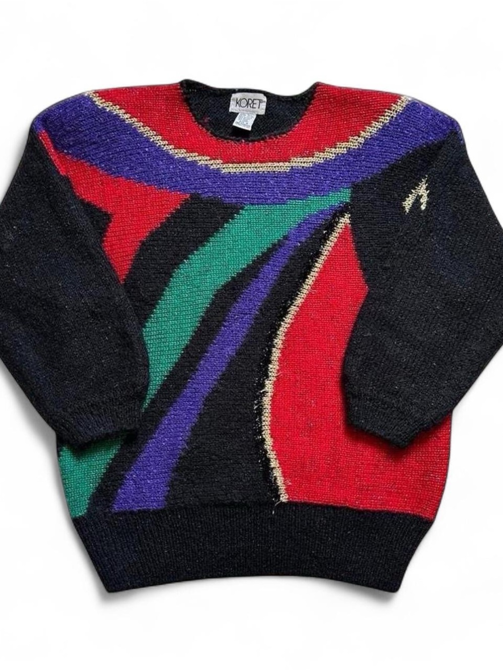 Vintage 1980s Koret Men's Black Multicolor Abstract Crewneck Sweater M